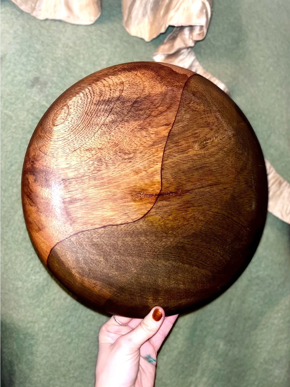 Vtg 1970s Hand-Turned, Grafted Hawaiian Mango Wood 12” Serving Plate